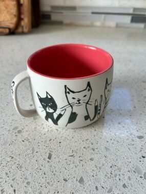 Anthropologie Cat Person Ceramic Mug with red Interior